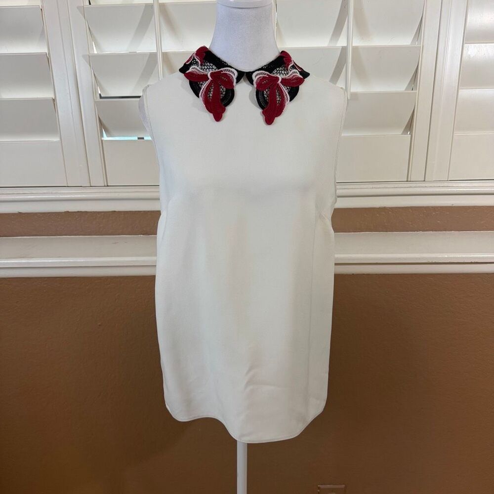 Miu Miu White Crepe Sleeveless Blouse Sz M Indie Sleaze Dollette Quiet Luxury